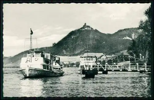 AK - Bad Honnef Rhein - Insel Grafenwerth Boote Anleger -Hintergrund Drachenfels