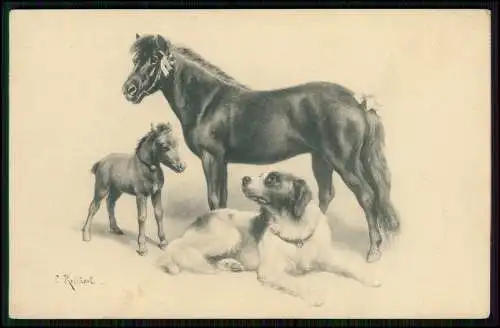 Künstler-AK Carl Reichert - Pferd mit Pony und Hund - um 1905