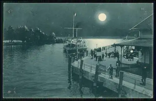 AK Mondschein - Bregenz Bodensee - Landungsplatz mit Dampfer Bregenz - 1912 gel.