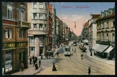 AK - Stuttgart in Württemberg - Königstraße, Geschäfte, Straßenbahnen -1917 gel.