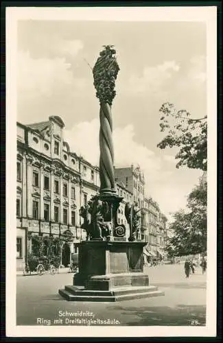 Echt Foto AK - Świdnica Schweidnitz Schlesien - Ring, Geschäfte, Denkmal - 1938
