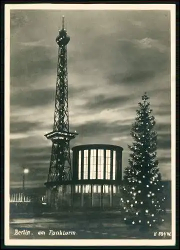 Echt Foto AK - Berlin-Charlottenburg - Funkturm bei Nacht Weihnachten geschmückt