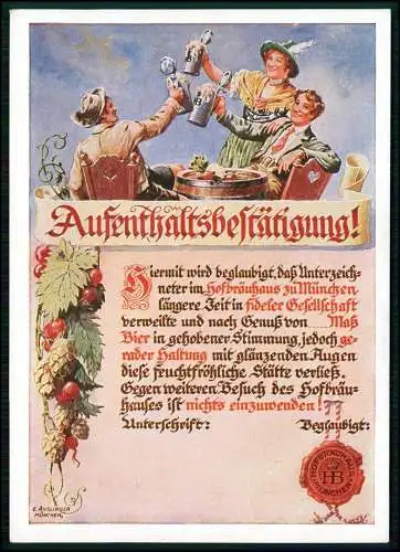 2x AK - München Königliches Hofbräuhaus - Aufenthaltsbestätigung Restaurant 1936