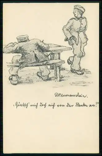 AK 1. WK - Karikatur Zwei deutsche Soldaten im Gespräch - Feldpost-Karte