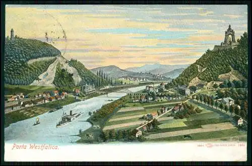 2x AK - Minden Porta Westfalica Weser - Kaiser-Wilhelm-Denkmal u.a. - 1905 gel.