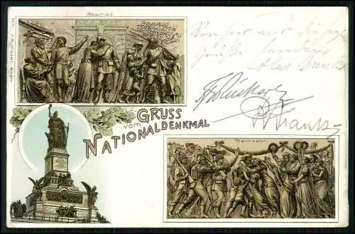2x AK - Litho Rüdesheim am Rhein - Niederwald Nationaldenkmal - 1906 gelaufen