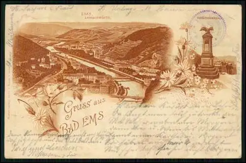 5x AK - Bad Ems an der Lahn - Totalansicht der Ortschaft, Kriegerdenkmal 1904-10