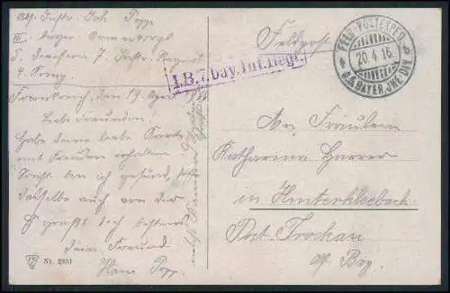 10x AK 1.WK  - S.B. 4. P. Kp 7. bay.  Infanterie Regiment 1916 Feldpost gelaufen