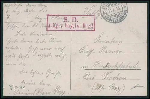 10x AK 1.WK  - S.B. 4. P. Kp 7. bay.  Infanterie Regiment 1916 Feldpost gelaufen
