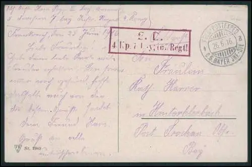 10x AK 1.WK  - S.B. 4. P. Kp 7. bay.  Infanterie Regiment 1916 Feldpost gelaufen