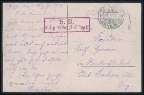 10x AK 1.WK  - S.B. 4. P. Kp 7. bay.  Infanterie Regiment 1916 Feldpost gelaufen