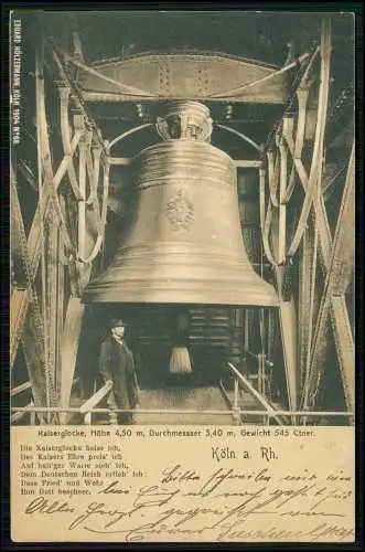 AK - Köln am Rhein - Kaiserglocke im Dom mit Mann Glockenwärter - 1906 gelaufen