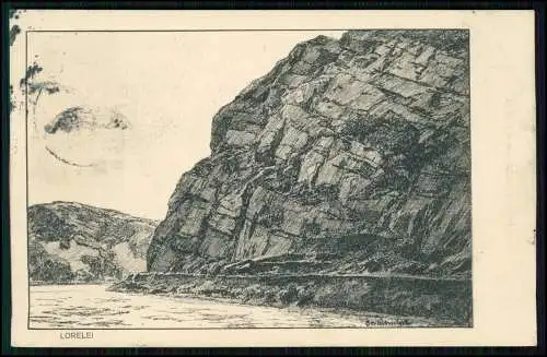 AK -  Der Rhein Loreley - nach Federzeichnungen von Otto Ubbelohde - 1916 gel.
