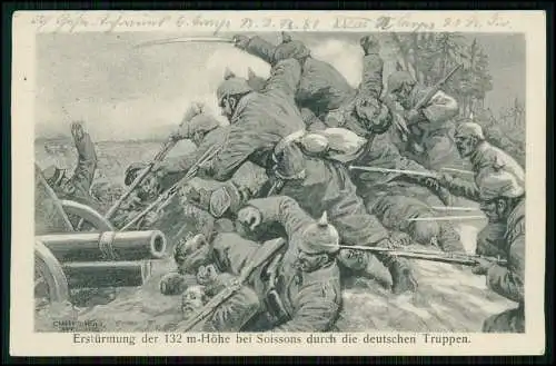 Erstürmung der 132 m-Höhe bei Soissons durch die deutschen Truppen - 1915 gel.