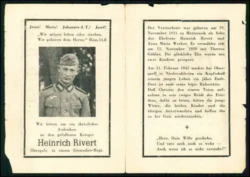 2x Sterbebild - Heinrich Rivert - Obergefreiter in einem Grenadier-Regtegiment