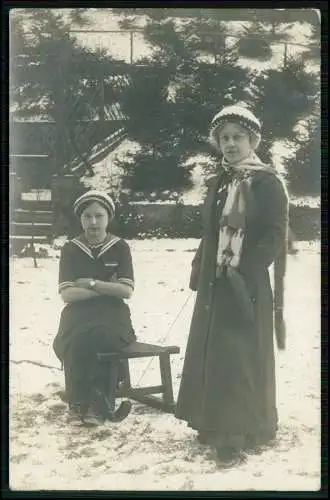 Echt Foto AK - Andernach Lr. Mayen Koblenz - Mutter Tochter Schlitten - 1914 gel
