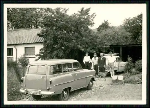 3x Foto - Opel Olympia Rekord Caravan - DO-AM-433 - 1950-60er - mit Hund Boxer