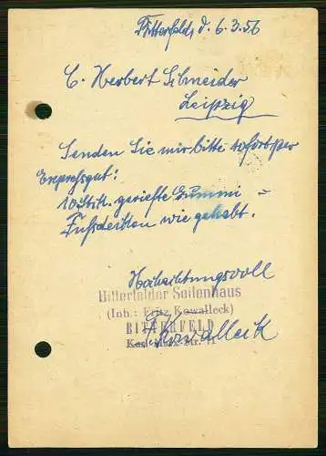 7x Karte - Hauschild Gummiwaren Leipzig 1956 - versendet an Firmen SN - ST - DDR