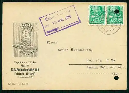 7x Karte - Hauschild Gummiwaren Leipzig 1956 - versendet an Firmen SN - ST - DDR
