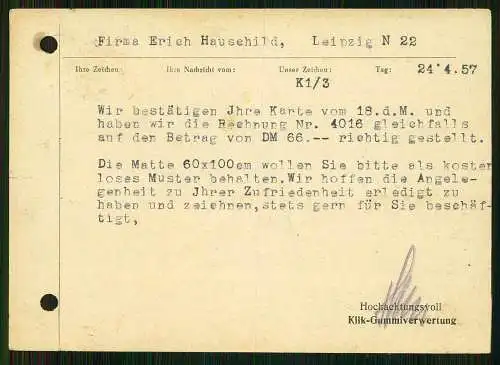 7x Karte - Hauschild Gummiwaren Leipzig 1956 - versendet an Firmen SN - ST - DDR