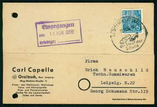 7x Karte - Hauschild Gummiwaren Leipzig 1956 - versendet an Firmen SN - ST - DDR