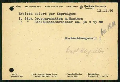 7x Karte - Hauschild Gummiwaren Leipzig 1956 - versendet an Firmen SN - ST - DDR