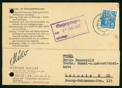 7x Karte - Hauschild Gummiwaren Leipzig 1956 - versendet an Firmen SN - ST - DDR