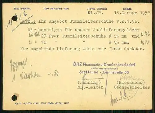 7x Karte - Hauschild Gummiwaren Leipzig 1956 - versendet an Firmen SN - ST - DDR
