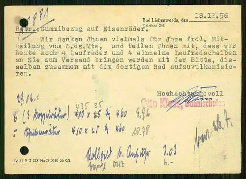 7x Karte - Hauschild Gummiwaren Leipzig 1956 - versendet an Firmen SN - ST - DDR