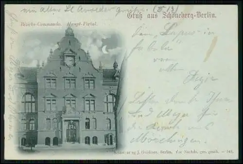 AK - Schöneberg Berlin Mondschein - Bezirks-Kommando Haupt-Portal -1898 gelaufen