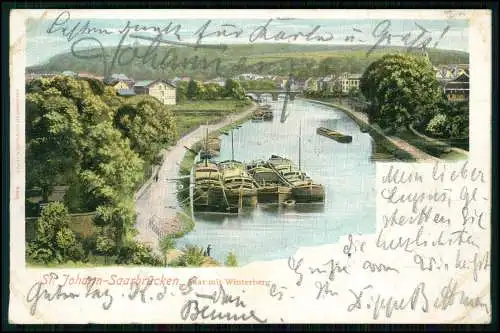 AK - Litho St. Johann-Saarbrücken - Saar mit Winterberg - 1900 gelaufen