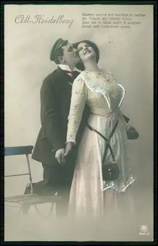 AK - Nachts schien mir ... - Student mit Geliebter - Alt-Heidelberg - 1911 gel.