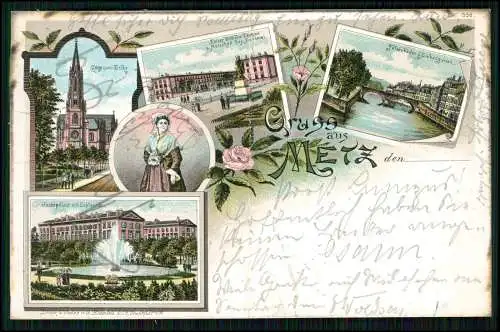 AK - Litho Metz- Garnison-l'Église - Justizpalast avec Esplanade - 1897 gelaufen
