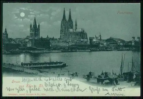 Mondschein AK Köln am Rhein - mit Dom Bahnhof Schifffahrt - 1901 gelaufen