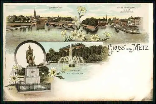 AK - Litho Metz - Esplanade mit Justizpalast Ney Denkmal, Städt. Triebwerke 1897