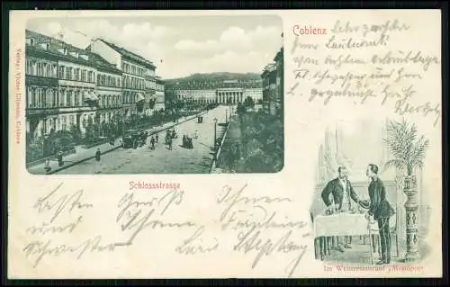 AK - Koblenz Schloßstrasse -Leutnant Wolf Ulanen-Regiment Nr. 14.- 1903 gelaufen