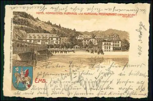Bad Ems Rhein Lahn - Wappen Litho -  HOTEL KÖNIGLICHES KURHAUS - 1903 gelaufen