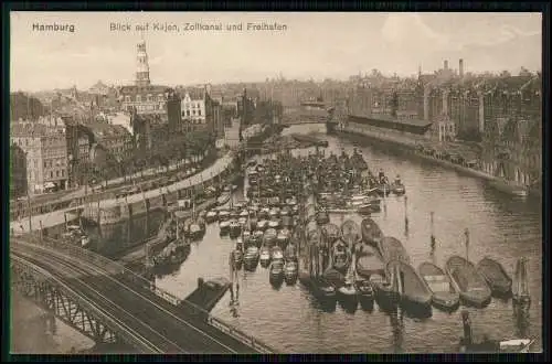 AK - Hamburg - Blick auf Kajen - Zollkanal und Freihafen Boote - 1926 gelaufen