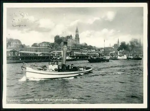 AK Hamburg Hafen mit St. Pauli-Landungsbrücken - Schlepp-Boot Auguste -1931 gel.