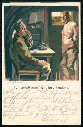 AK 1. WK -  Soldaten Vermittlung im Unterstand - 1918 Feldpost gelaufen