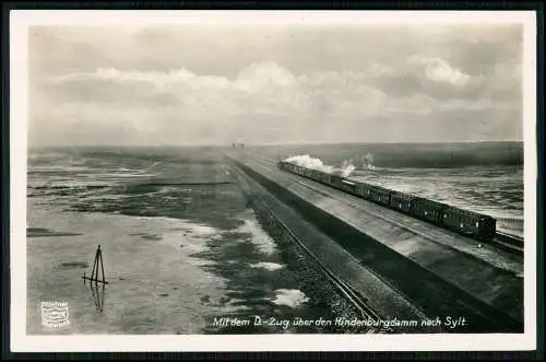 Foto AK - Insel Sylt in Nordfriesland - Hindenburgdamm - Im D-Zug nach Sylt