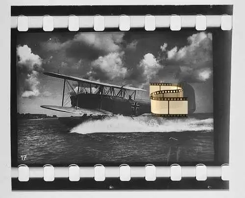 Original Dia 4 x 3,5 cm vor 1945 - Wasserflugzeug beim Start Aircraft