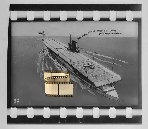 Original Dia 4 x 3,5 cm vor 1945 - Flugzeugträger Kriegsschiff Luftwaffenbasis