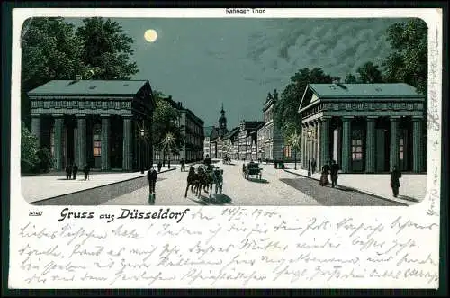 AK - Düsseldorf am Rhein - Mondschein - Am Ratinger Tor - 1900 gelaufen