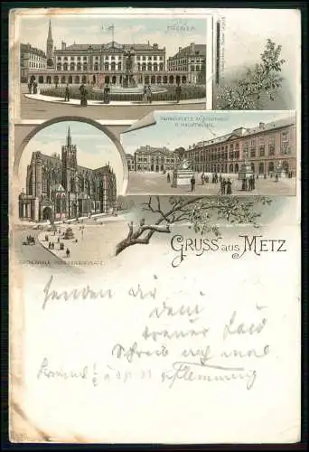 AK Litho Metz, Partie Theater, Cathedrale Stadthaus mit Paradeplatz - 1897 gel.