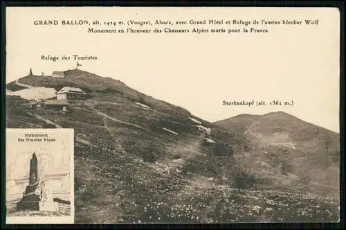 AK 1. WK - Große Belchen Grand Ballon Berg Vogesen Elsass Monument Diables Bleus