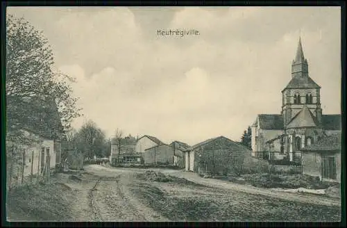 AK 1. WK - Heutrégiville Marne Frankreich, Ortspartie, Kirche 1915 Feldpost gel.