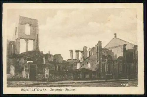 AK 1. WK - Brest Litowsk Weißrussland, Zerstörte Straße, Kriegszerstörungen 1916