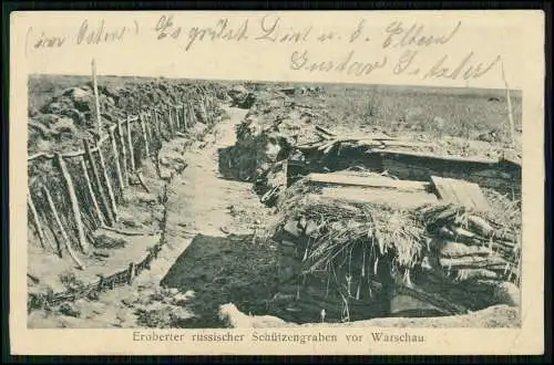 AK 1. WK - Eroberter russischer Schützengraben vor Warschau - 1916 Feldpost