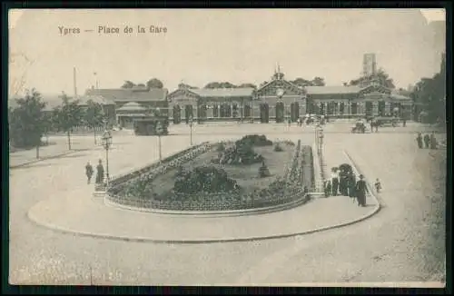 AK 1. WK - Ypres - Place de la Gare - Platz Grünanlage - 1915 Feldpost gelaufen